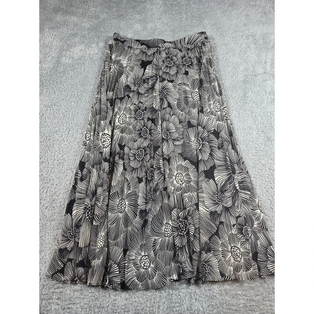 Spring Flowy Black White Floral Maxi Skirt Womens XS Graphic Print Lined Express - Picture 2 of 7